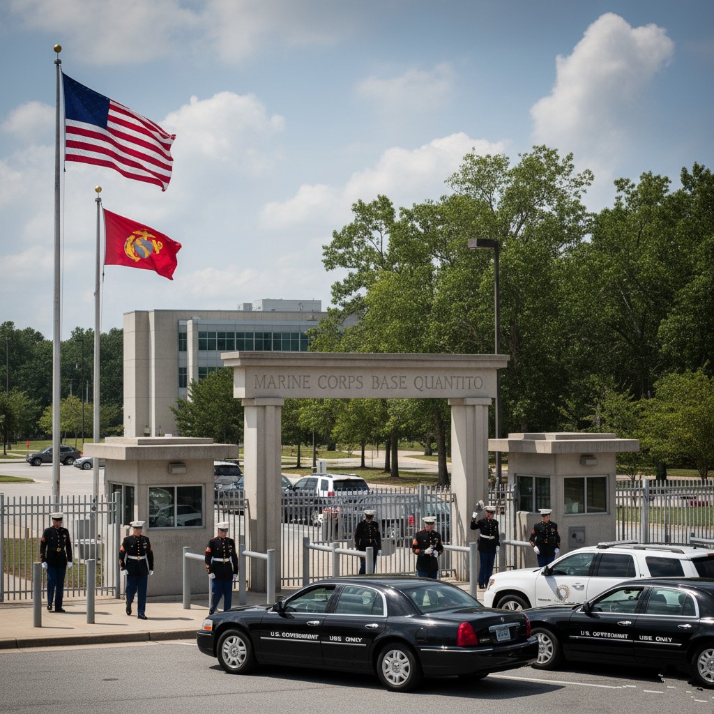 Marine Corps Base Quantico generals arriving for Hegseth meeting September 2025